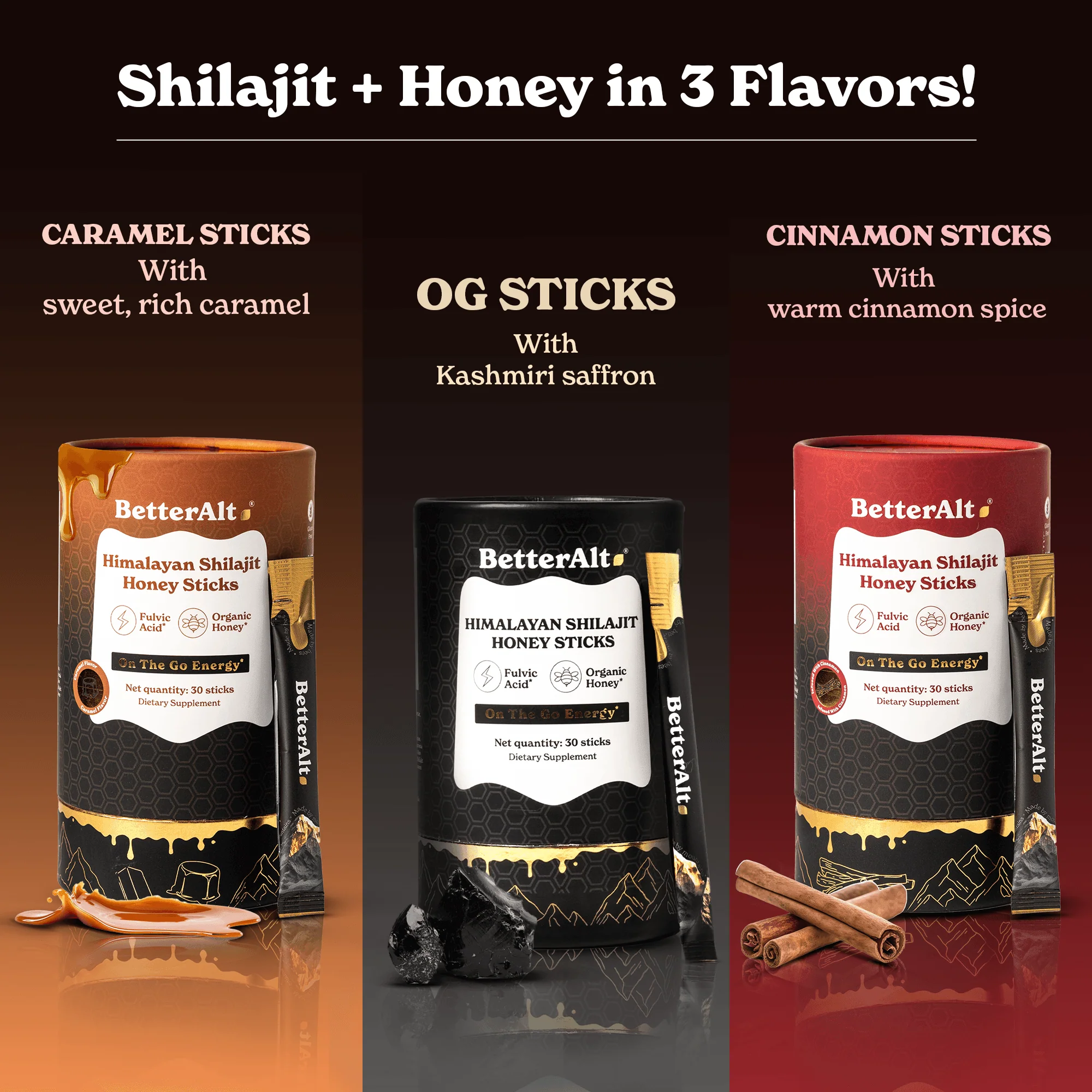 Shilajit Caramel + Cinnamon Honey Sticks - Image 3